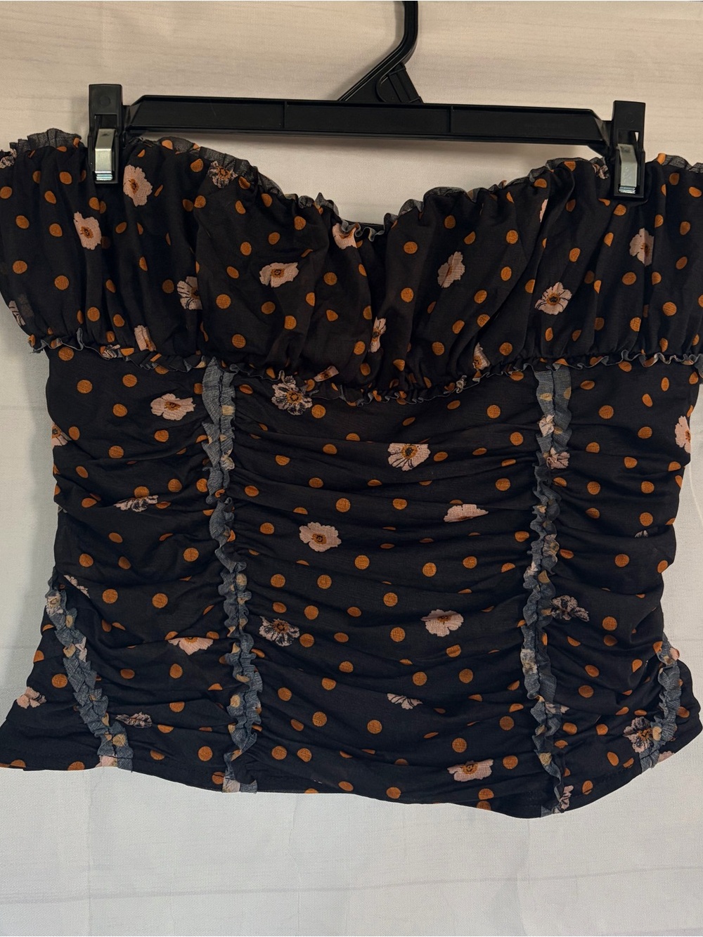 Free People Ruched Floral Polka Dot Tube Top Y2K Boho NWOT Size M - Picture 2 of 5